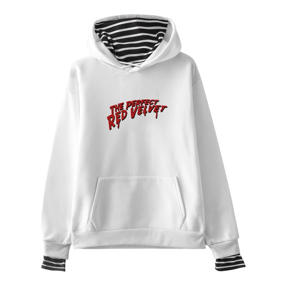 

LUCKYFRIDAYF Red Velvet Kpop Printed Fake Two Piece Hoodies Women Long Sleeve New Fashion Hooded Sweatshirts 2018 Trendy Hoodies