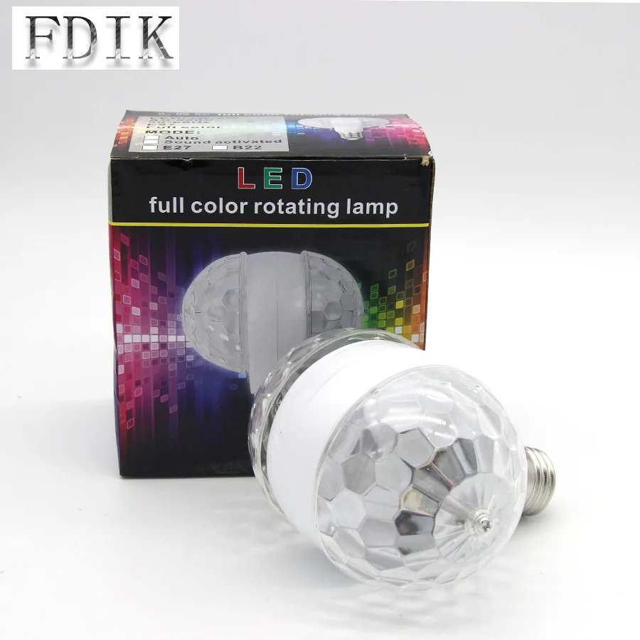 RGB LED атмосферный сценический свет E27 3 Вт вращающаяся маленькая лампа