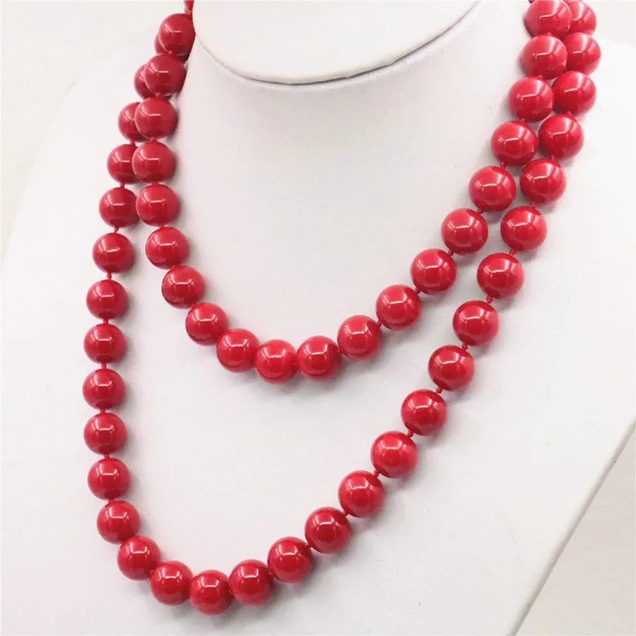 

Trendy Accessory Jewelry Beads 10 12mm Red Coral Necklace Wholesale Balls DIY Girl Women Gifts Female Hand Made Ornaments 36inch