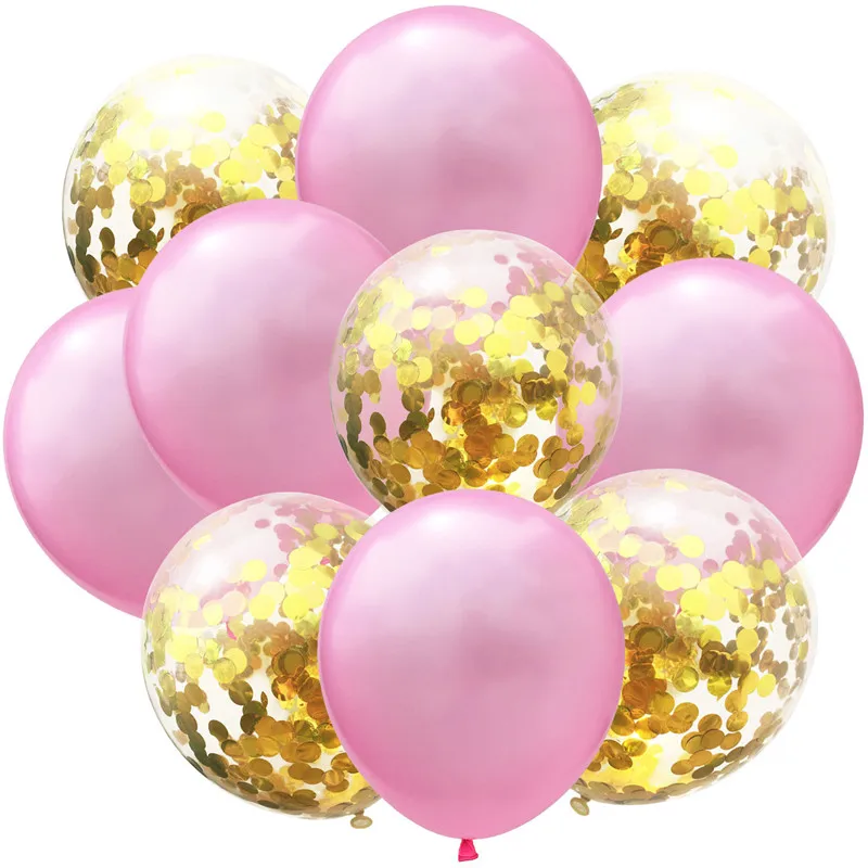 Pink-Gold 10 шт. 12 дюймов конфетти латексные воздушные шары Свадьба День Рождения Вечеринка ребенок душ DIY украшения Смешанные золотые шары конфетти - Цвет: Pink-Gold