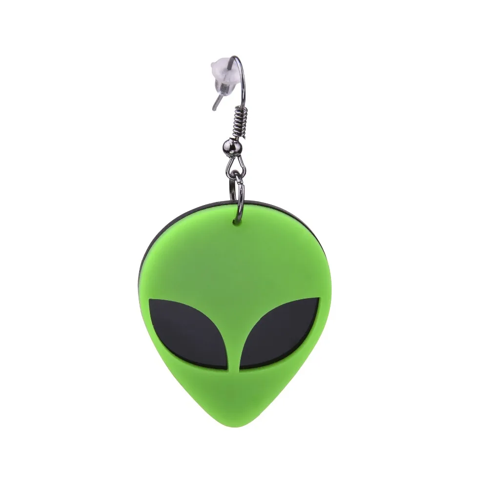 Fashion Creative New Design Green Alien Acrylic Drop Earrings Cool Punk Exaggerated Saucer Man Dangle Trendy Jewelry | Украшения и