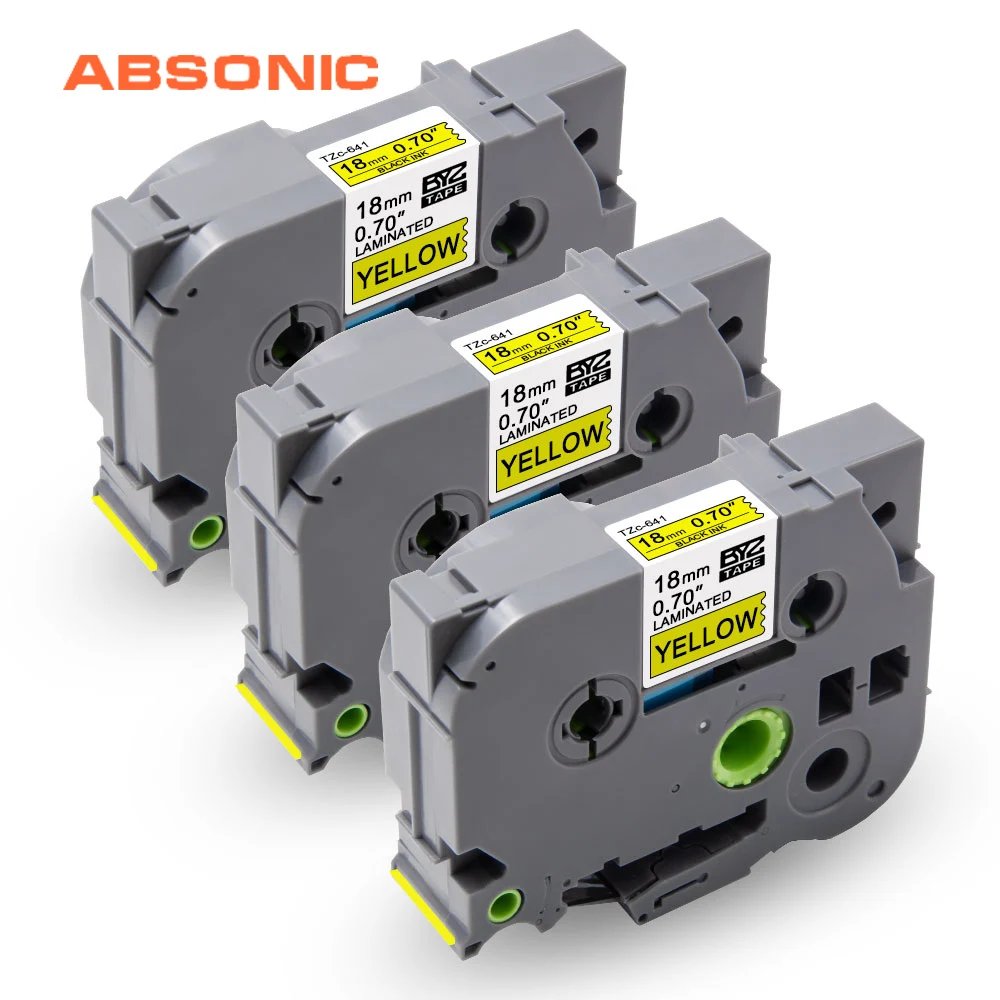 3 шт. лента Absonic TZe 641 черная на желтом ламинированном совместимом с Brother диаметром