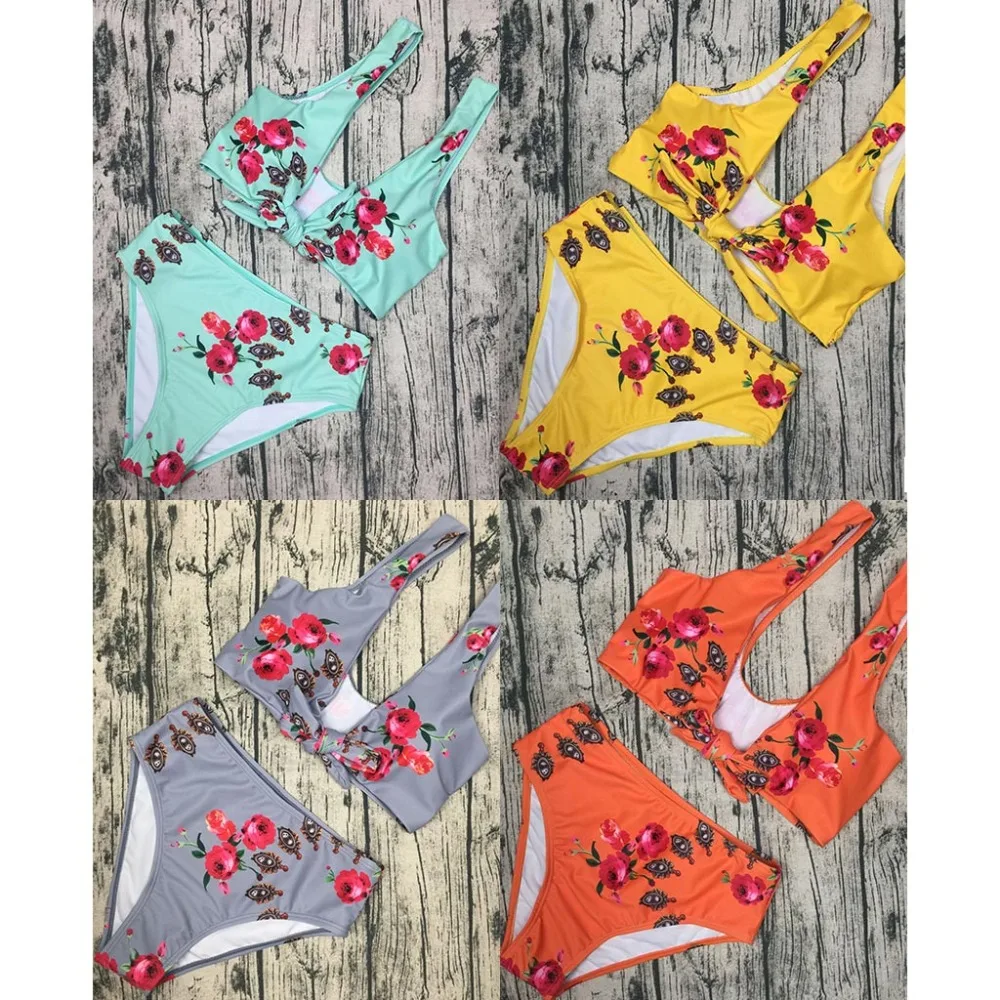 Высокая талия купальник сексуальное бикини женский купальный костюм с принтом