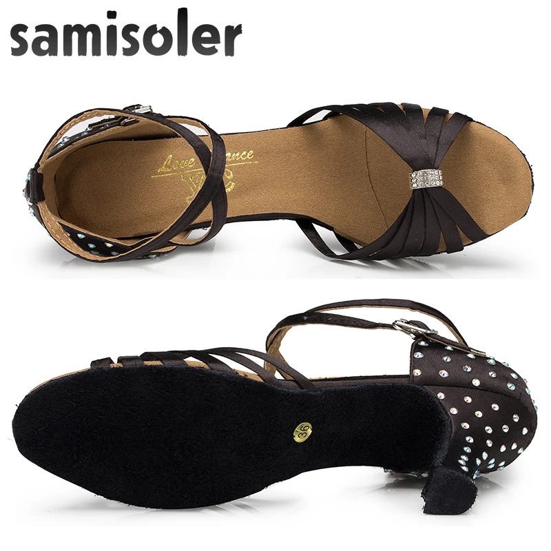Samisoler New Cloth Collocation Shine Ribbons Ballroom Fashion Dance Women Latin Dance Shoes Competition Shoes