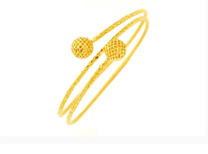

New Arrival Luxurious 999 Solid 24K Yellow Gold Hollow Ball Women's Bangle 18.24g