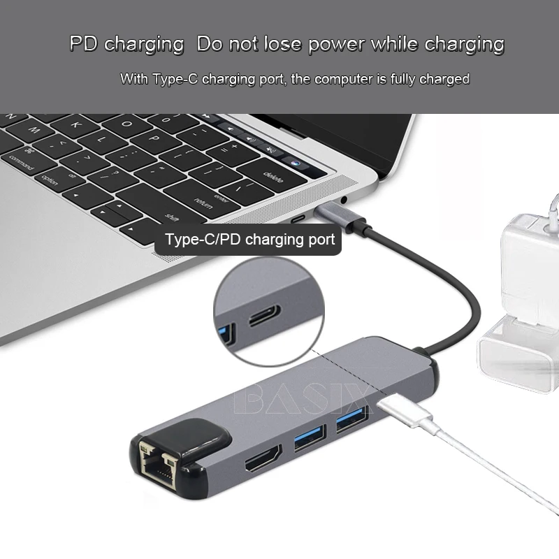 Basix Тип C концентратор USB Hdmi 4K адаптер к Gigabit Ethernet Rj45 Lan для Mac Book Pro Huawei P30/P20