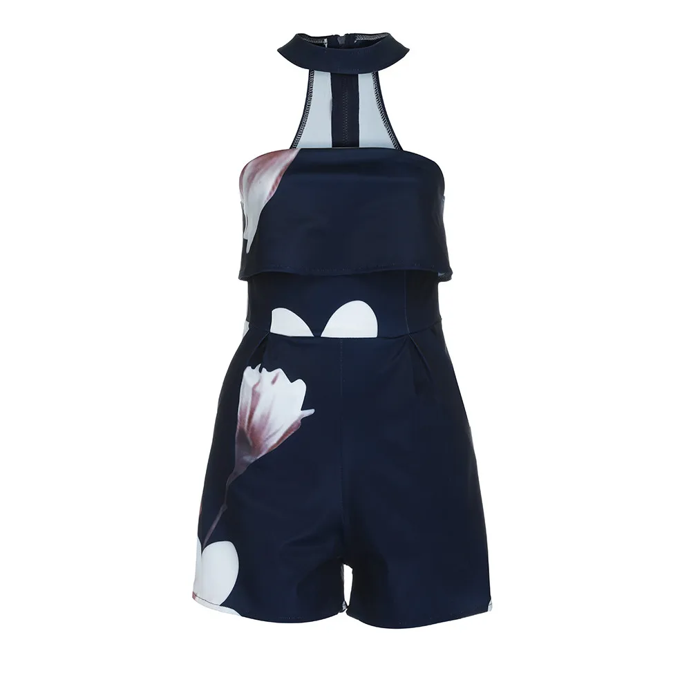Женские с открытыми плечами Цветочный принт Playsuit Дамы Шорты для женщин