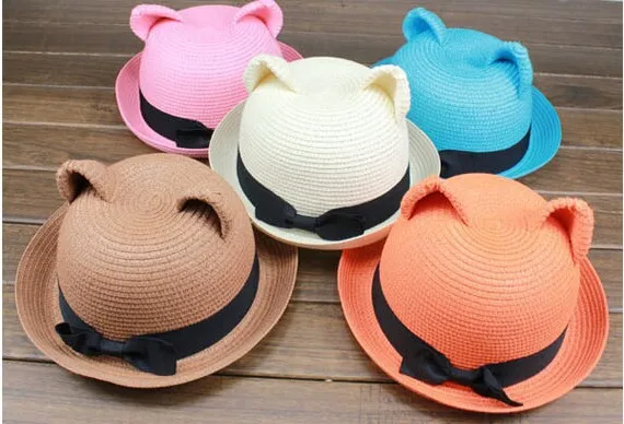 New! Cute cat Ear Hat Straw Bear Hat 