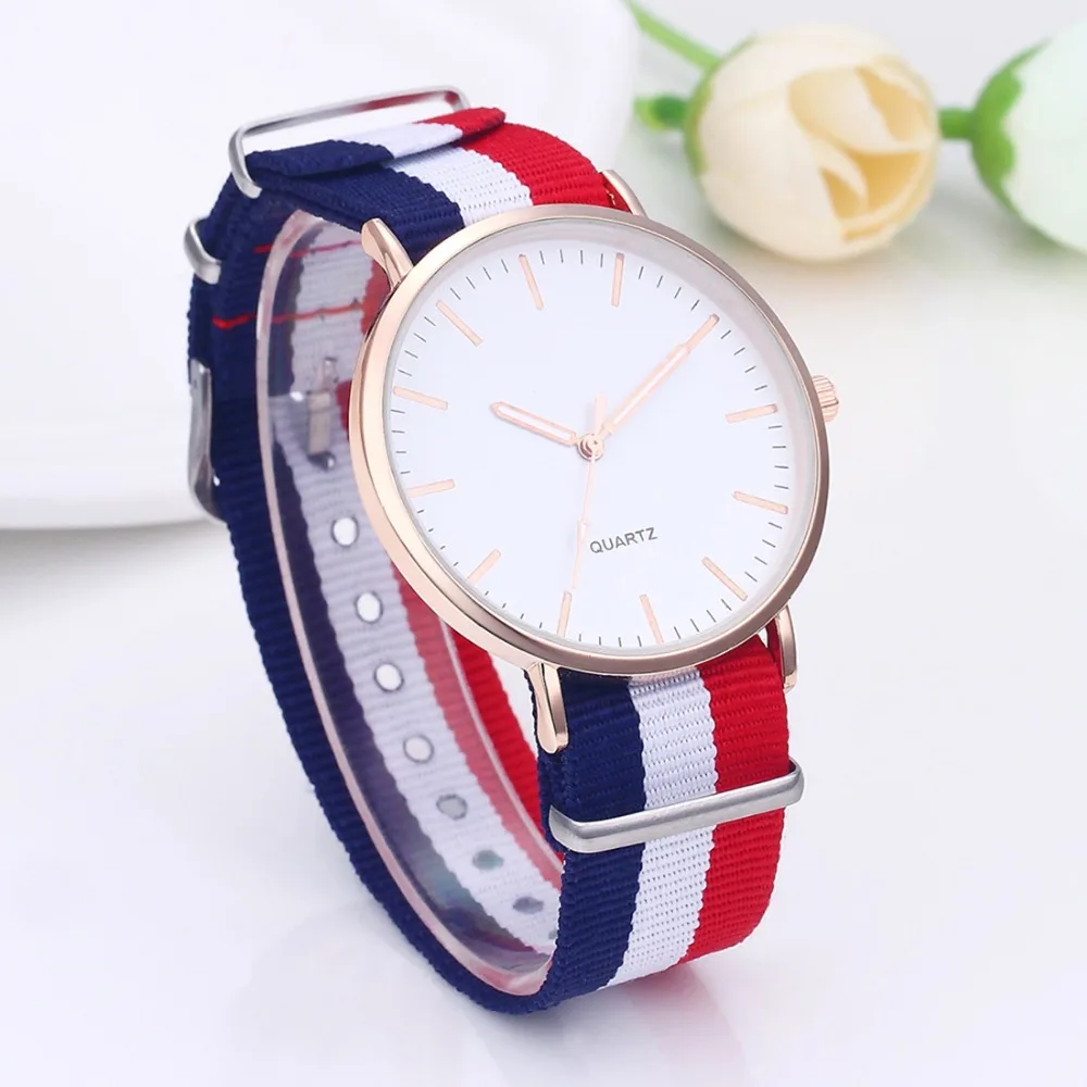 Горячая Флаг Нейлоновый Ремешок Женщин Простой стиль золотой дело кварцевые
