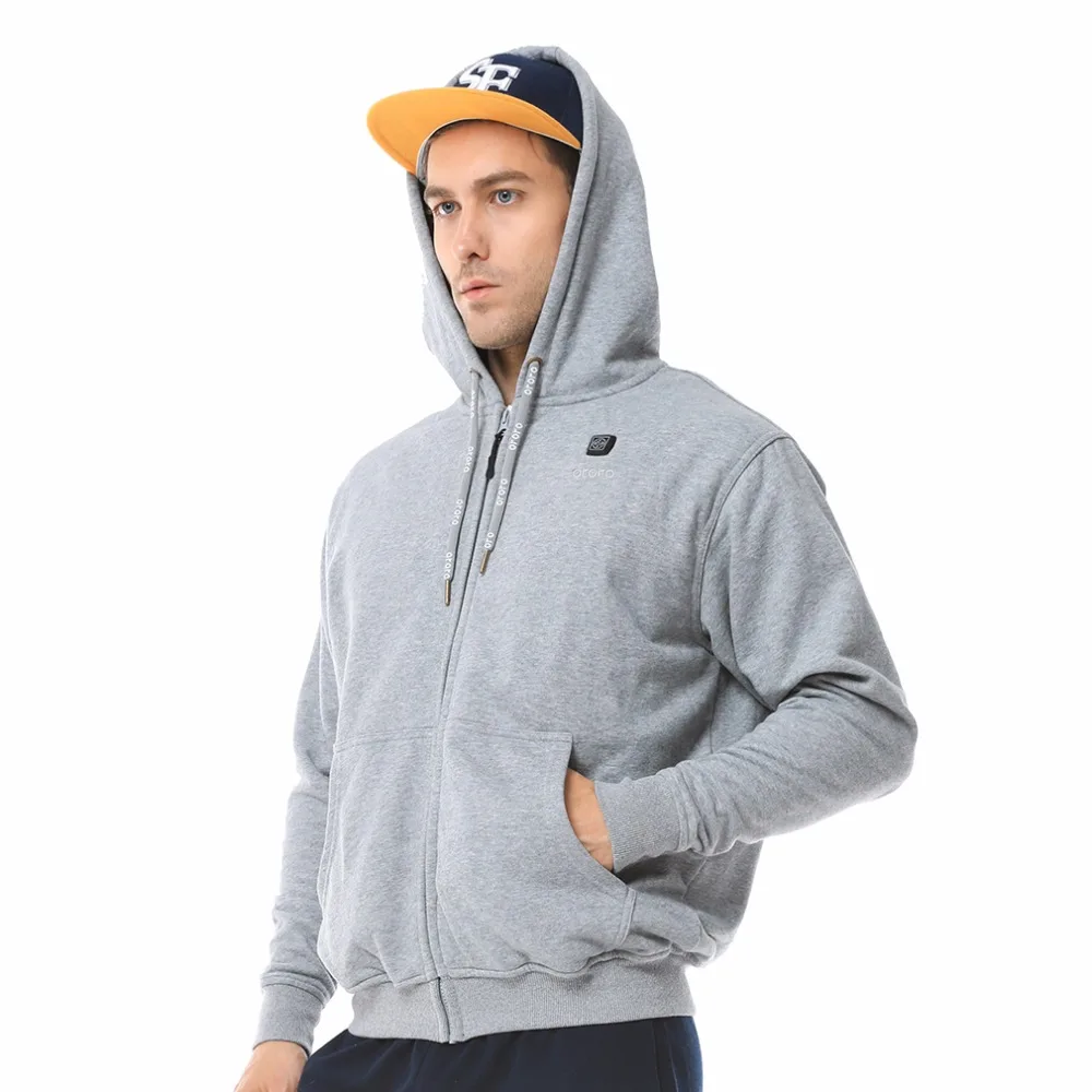 Ororo унисекс Женские Мужские С Подогревом Куртки Full Zip Hoodie серый темно-с подогревом