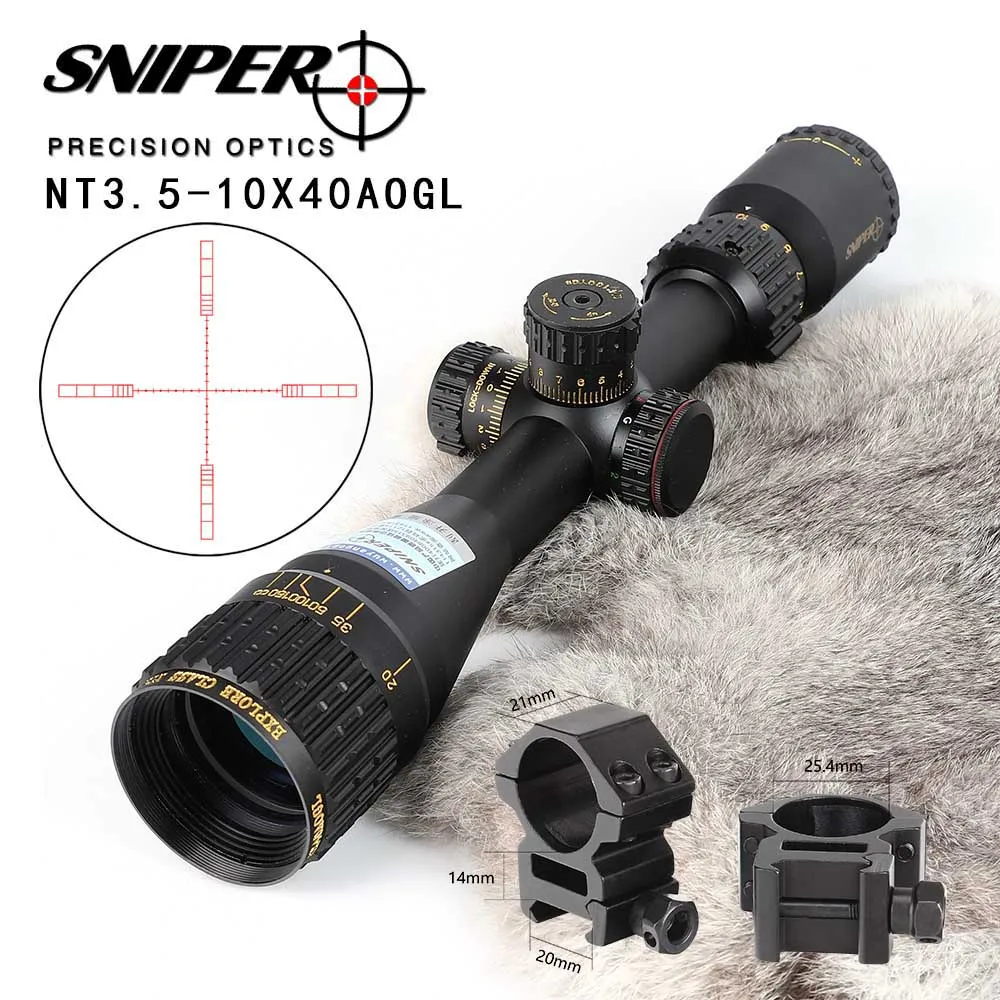 with Picatinny Rings SNIPER NT 3,5-10X40 AOGL охотничьи оптические прицелы тактический оптический прицел полноразмерный стеклянный гравированный прицел с подсветкой RGB - Цвет: with Picatinny Rings