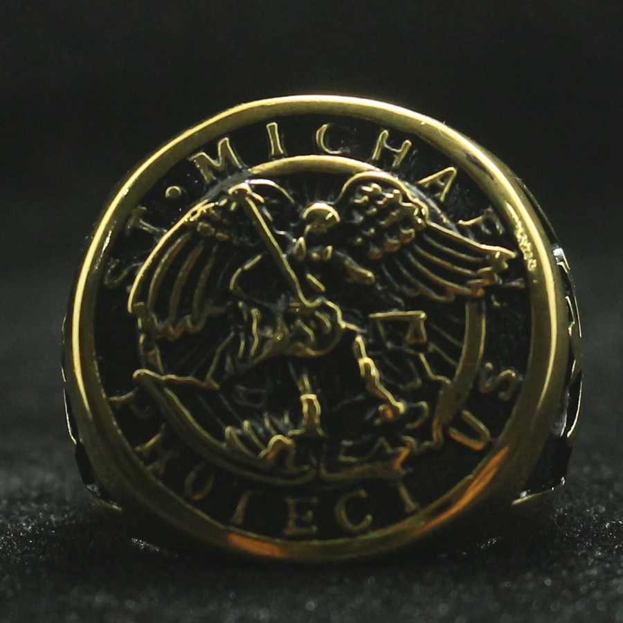 Мужское большое крестовое кольцо из нержавеющей стали 316L Saint Michael Protect US|Кольца| |