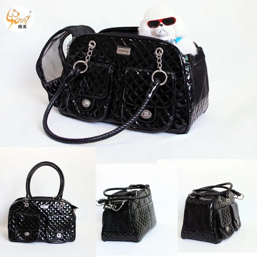 Черная кожаная переноска для домашних животных собак сумка тоут кошек слинг