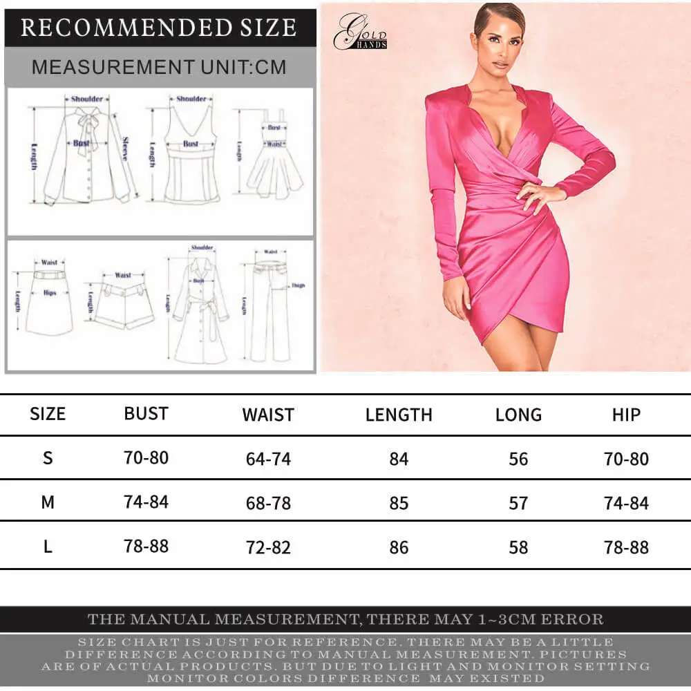 Gold Hands Deep V-Neck Satin Sexy Party Dress Women Long Sleeve Pleated Bandage Summer 2019 Rose Red Elegant Mini | Женская одежда