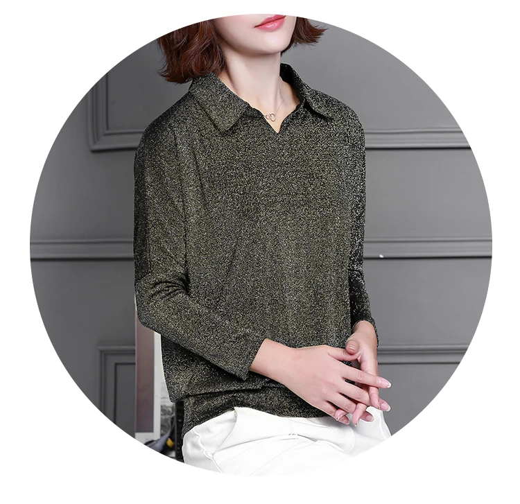 Blusas Mujer De Moda, корейский стиль, блестящий люрекс, Женские топы и блузки размера плюс, длинный рукав, блуза с блестками, уличная одежда, рубашки
