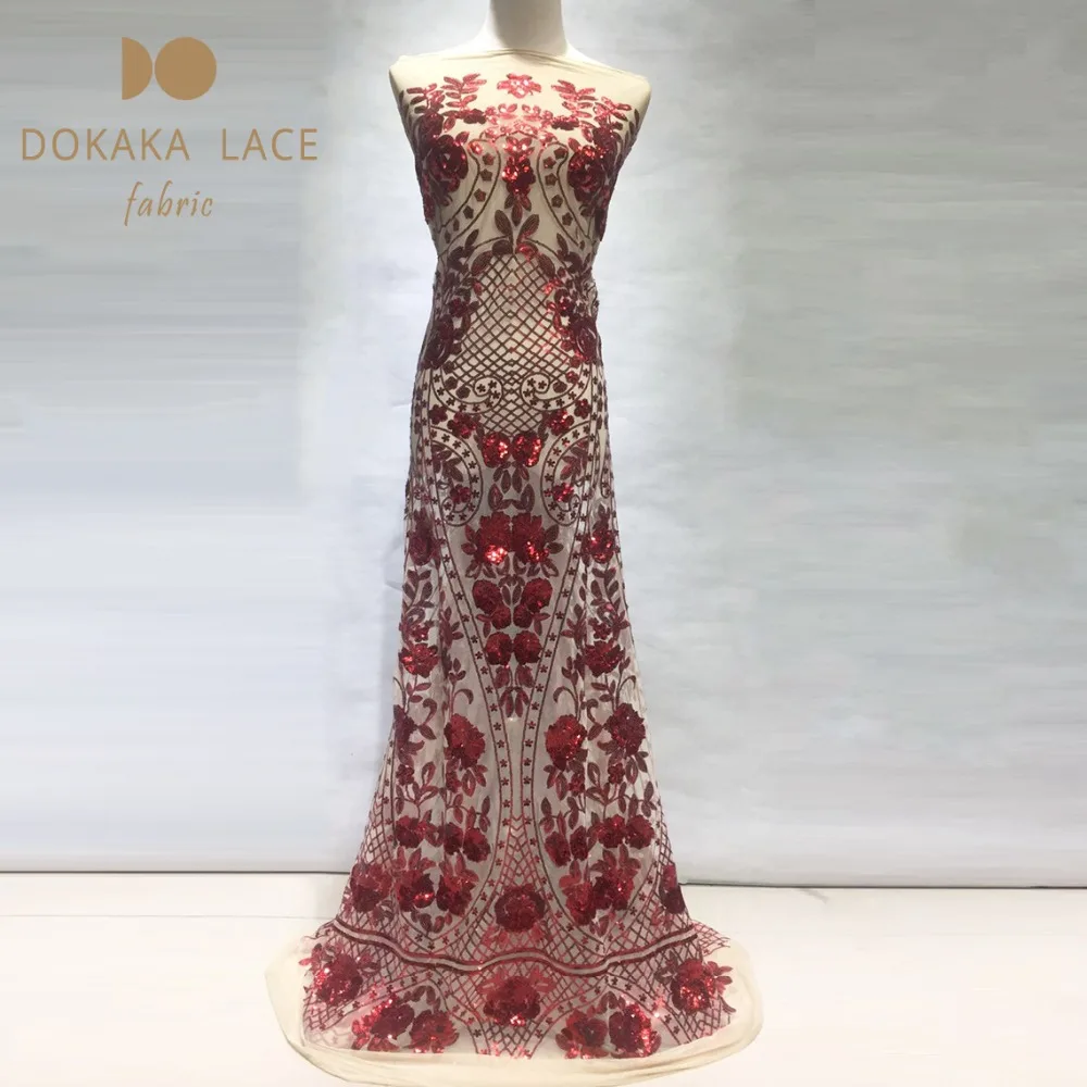 

Beautiful Flower Sequined Embroidered Mesh Tulle Lace African Net Sequins Lace Fabrics Red Color For Indian Lady Dresses Sewing