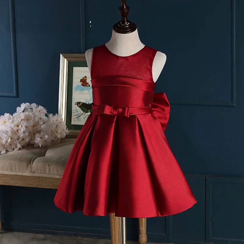 Top Quality Satin Flower Girl Dresses for Wedding Big Bow Party Pageant Dress Birthday Little Girls Ball Gown 2 color 2-12Y | Детская