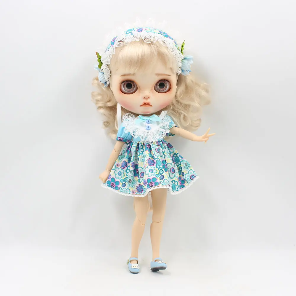 DBS Blyth icy 1/6 кукольная одежда синее платье с цветочным рисунком и лентой для волос