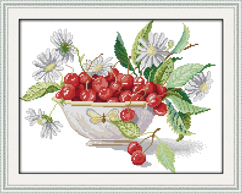Чаша с фруктами вишни рассчитана на ткань DMC 14CT 11CT наборы для вышивки крестом