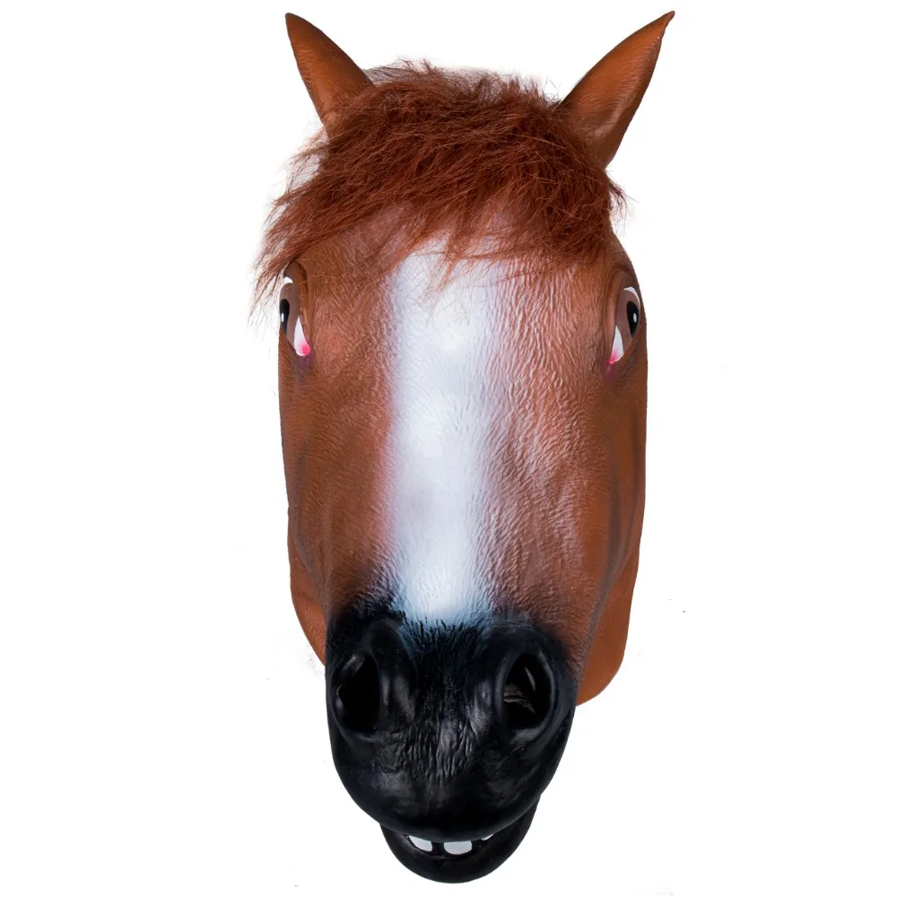 

Full Head Horse Head Mask Creepy Fur Mane Latex Realistic Crazy Rubber Super Creepy Halloween Animal Themed Costume Mask