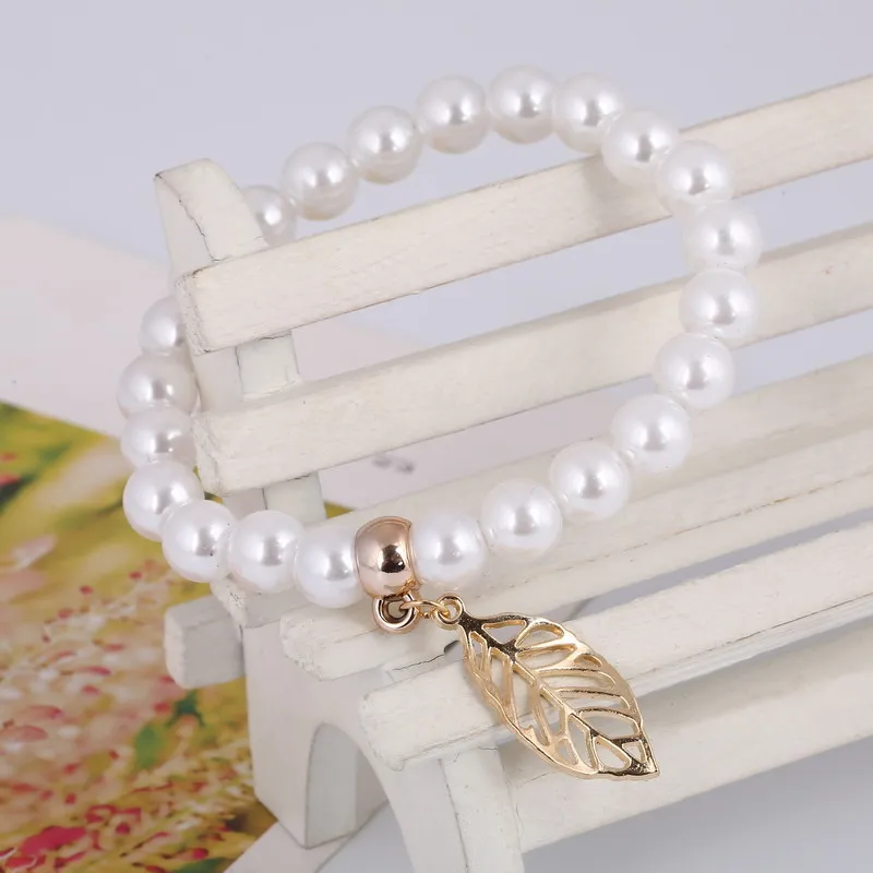 Европейский растягивающийся искусственный жемчуг белые браслеты золотого цвета