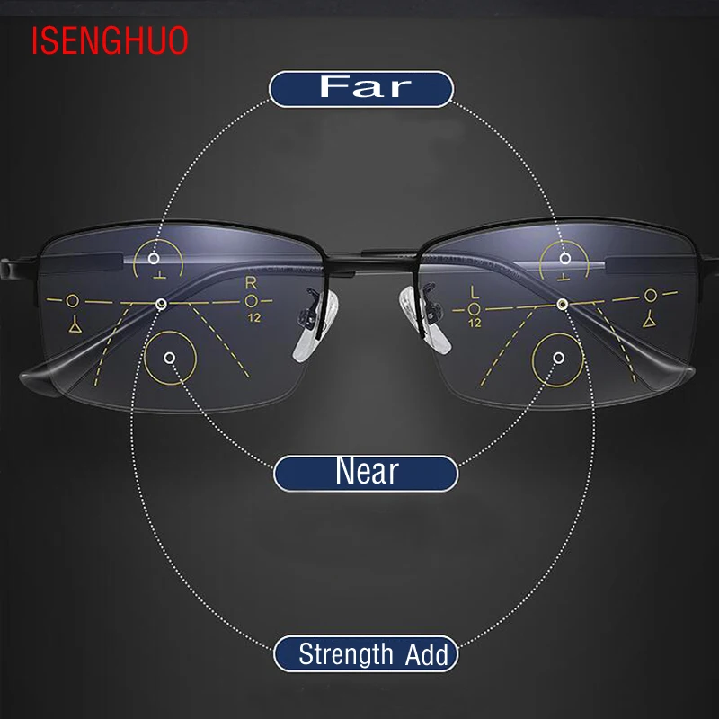 ISENGHUO, анти-синий светильник, очки для чтения, мужские, прогрессивные, многофокальные очки, женские, рядом, дальний прицел, сплав, оправа, очки, диоптрий