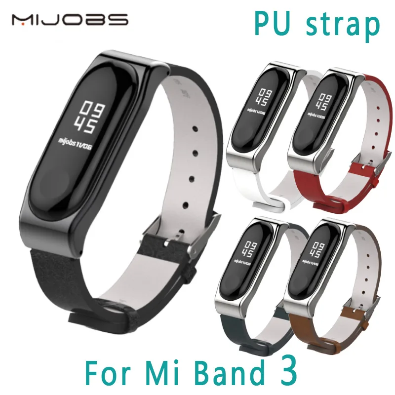Mijobs ремешок из искусственной кожи для Xiaomi Mi band 3 на запястье металлический Смарт
