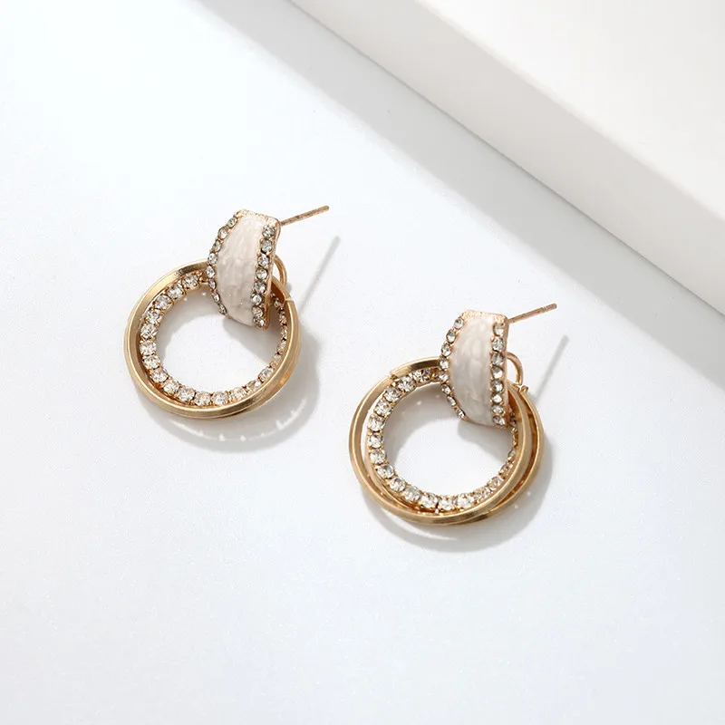 Простые Стильные двойные круглые висячие серьги со стразами для женщин богемные