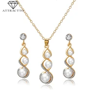 attractto simple suit pearl necklace earrings sets gold for women wedding bridal elegant lady charm pearl jewelry set set190007