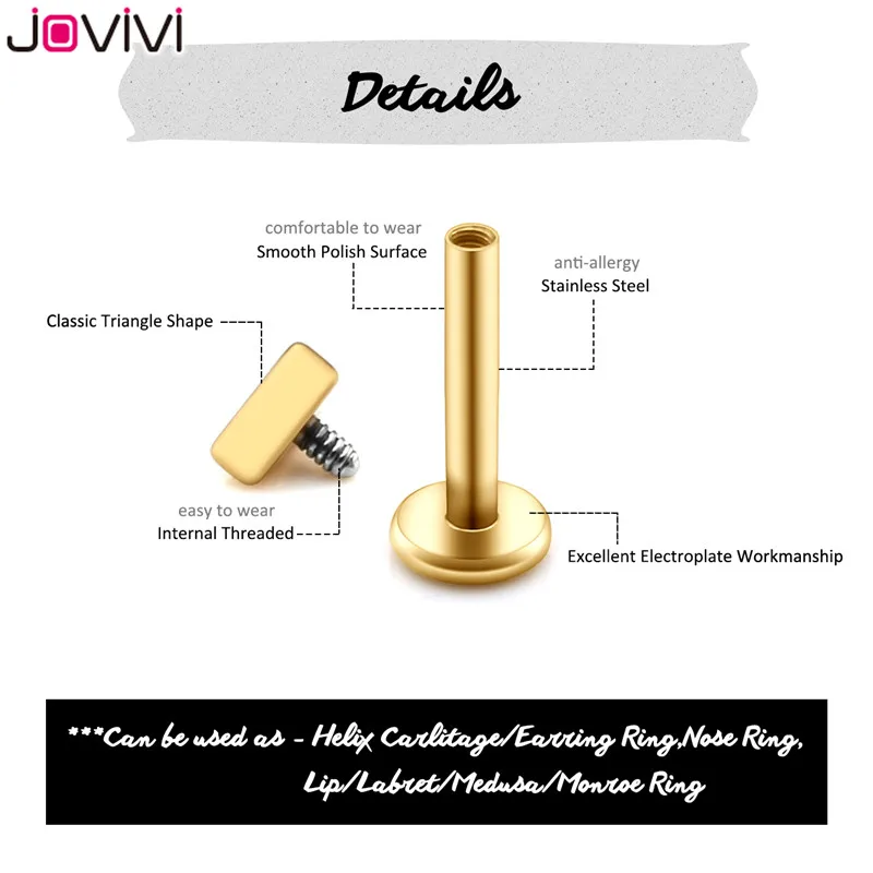Jovivi 316L Нержавеющая сталь Labret Monroe кольцо для губ хрящевая спираль козелка пирсинг
