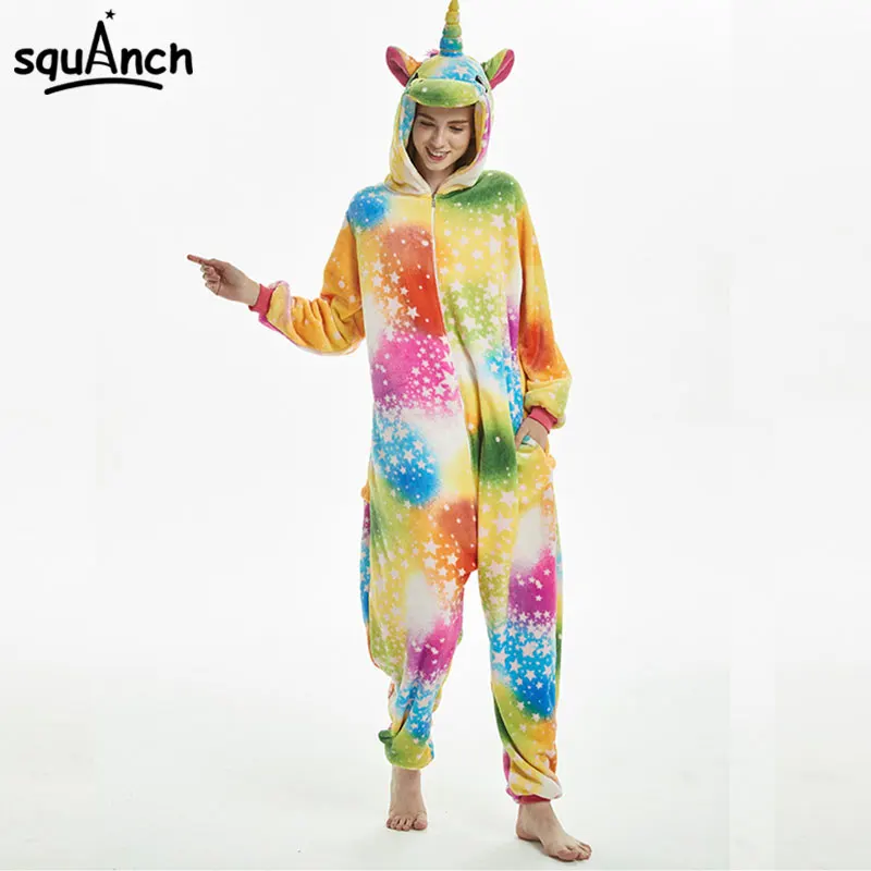 Красочные Единорог Onesie Kigurumis Для женщин с молнией для девочек Одежда детей