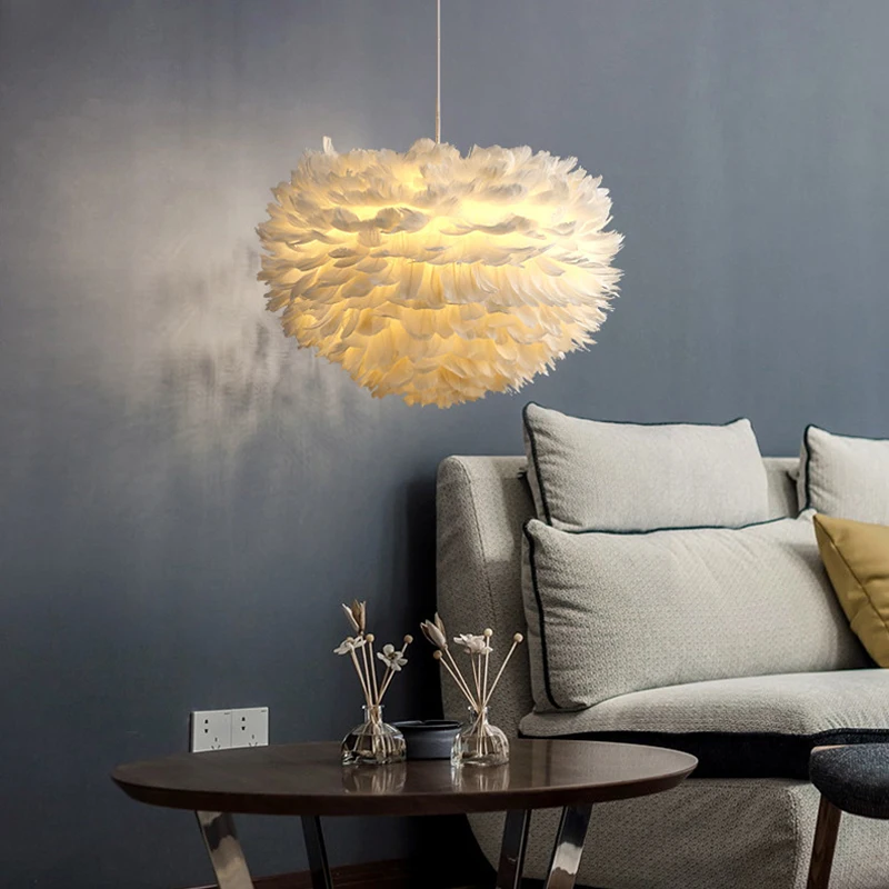 Современная Подвесная лампа E27 светодиодный светильник с перьями декоративное