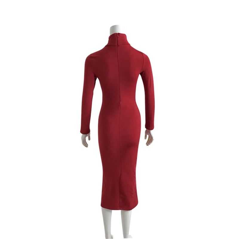 Водолазка с длинным рукавом Миди платье Vestido женское осенне зимнее тонкое