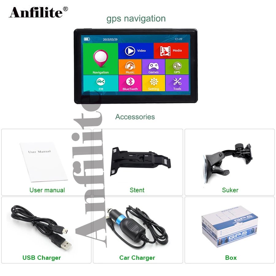 Anfilite 7 дюймовый емкостный экран 800*480 для автомобиля 3D DDR 256M ROM 8 ГБ GPS навигация Bluetooth