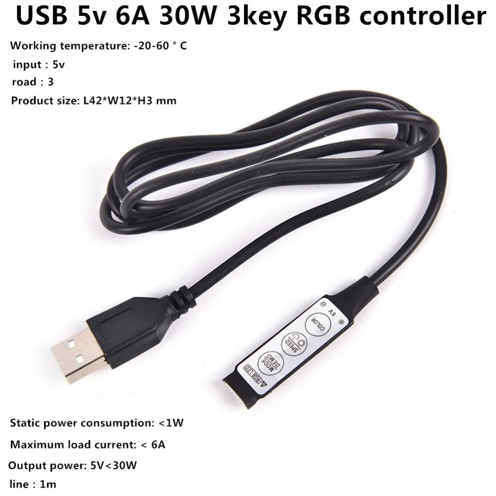 

DC 5v 6A 30W USB LED RGB Controller Mini 3Key Remote Controller Dimmer For 5V RGB LED Strip Light Hot Sale