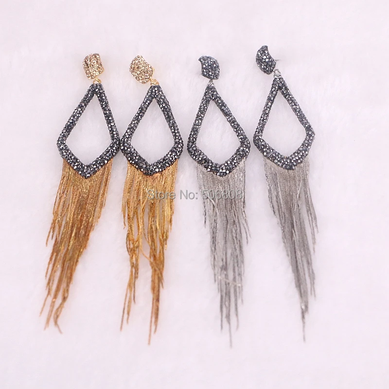 3 пары Zyunz ювелирные изделия Черный Кристалл Длинная кисточка из горного хрусталя