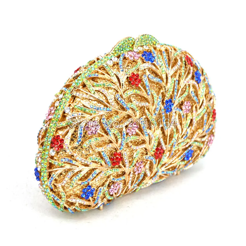 Золотисто синий и красный кристалл свадебный полый металлический вечерний