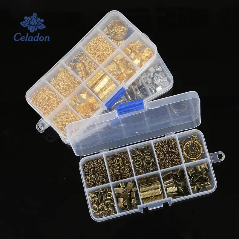 

1Box 3 Colors Crimp End Clasps Lobster Clasps Jump Rings Extender Chains Ending Droplets for Necklace Jewelry Making Materials