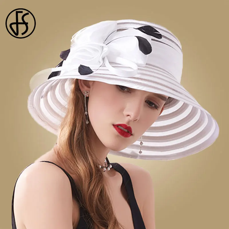 FS черная шляпа с широкими полями шляпы фетровые для похода в церковь лето женщин
