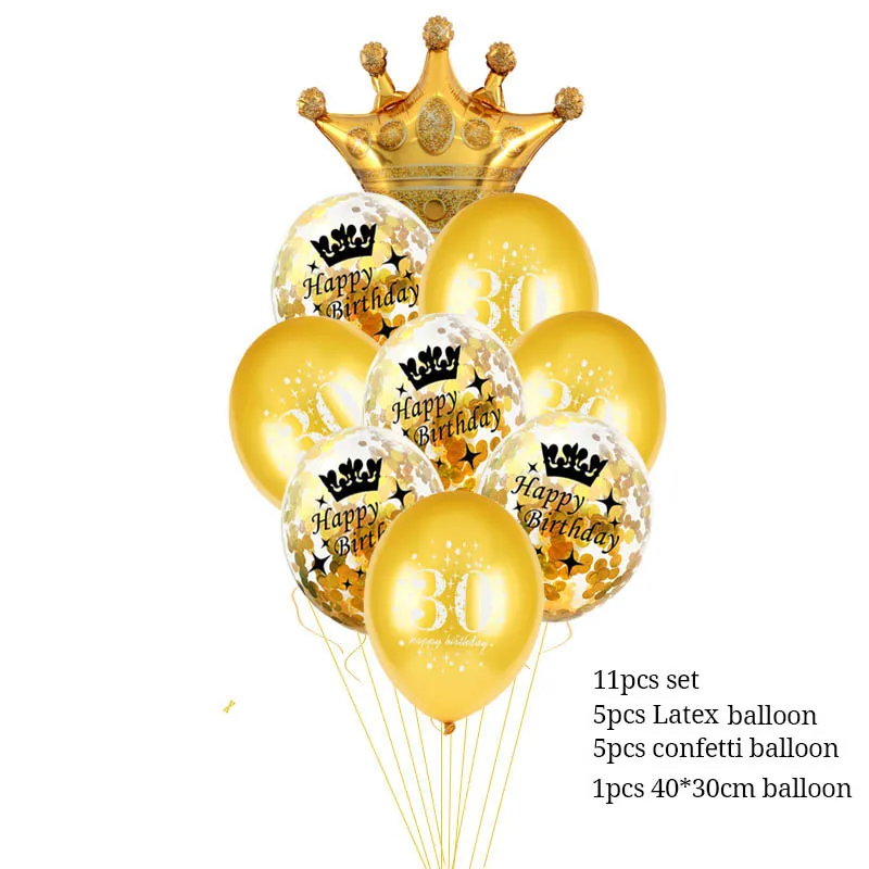 11pcs balloon 30 40 50 60 лет воздушные шары на день рождения 30th День Рождения украшения воздушный шар "Конфетти" номер 40th 50th взрослый золотой черный день рождения - Цвет: 11pcs balloon