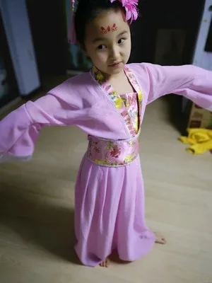 Hanfu древний китайский традиционный костюм для девочек, сценическое платье для танцев, Женский костюм феи в народном стиле, костюм Танга для детей