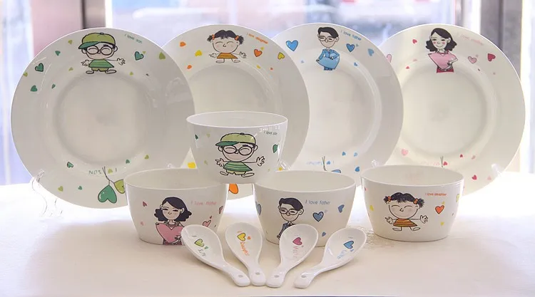 Набор из 12 предметов набор посуды костяного фарфора милый рисунок с персонажами