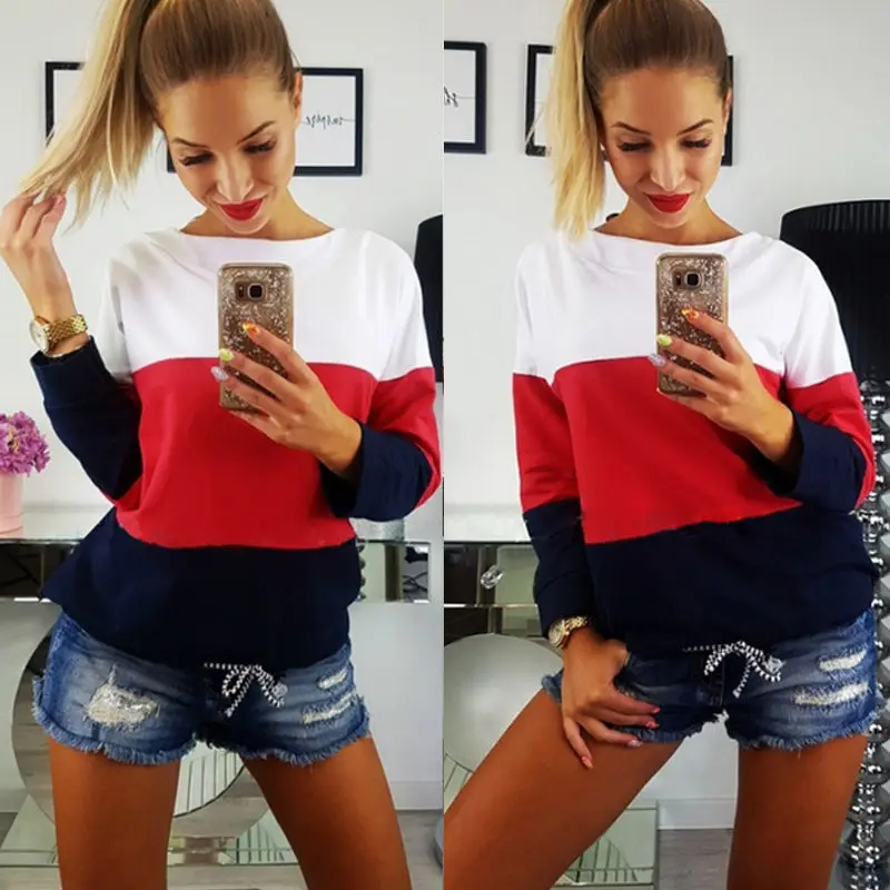 2017 Осень для женщин с длинными рукавами в стиле пэчворк капюшоном толстовка