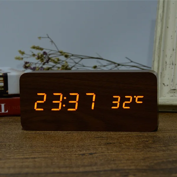 brown orange FiBiSnoic светодиодный Будильник с температурным голосовым активированным люминесцентным дисплеем цифровые настольные часы - Цвет: brown orange