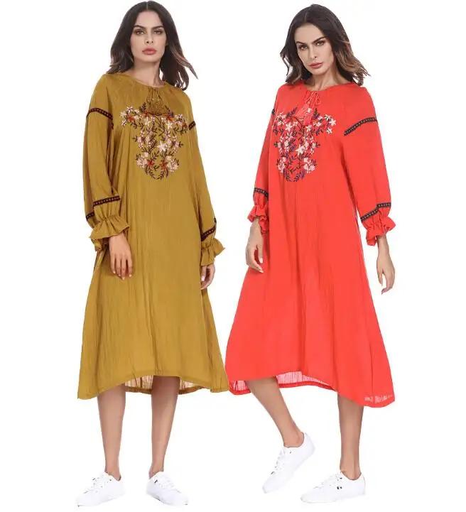 

Muslim women Long sleeve hijab Dress maxi abaya jalabiya islamic women dress clothing robe kaftan Moroccan fashion embroidey lon
