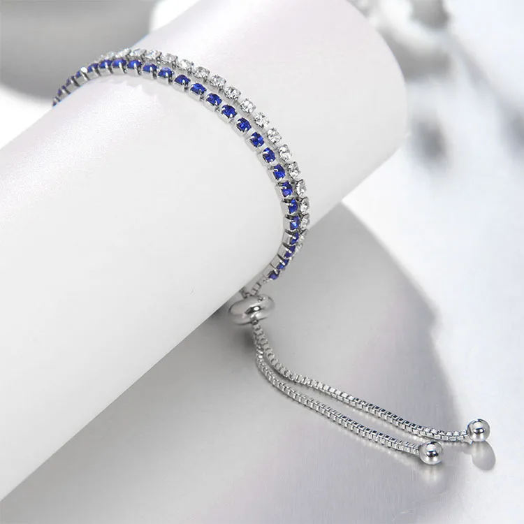 

Adjustable Trendy Silver Plated Luxury Double Box Chain Crystal Bracelets For Women Wedding Jewelry Charming Bracelet & Bangles
