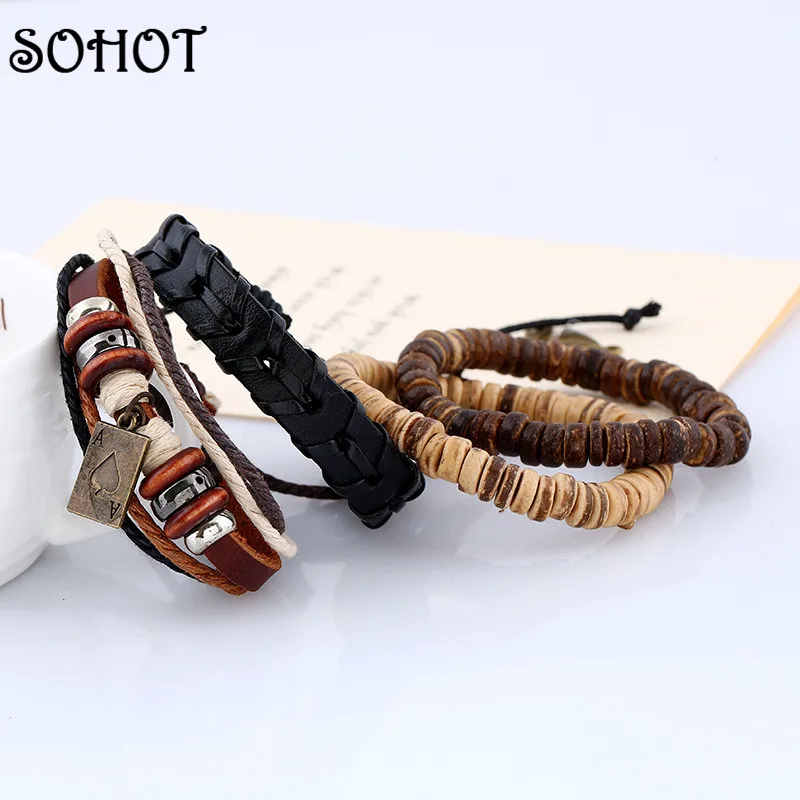 SOHOT/креативные подарки ручной работы многослойный кожаный браслет с деревянной
