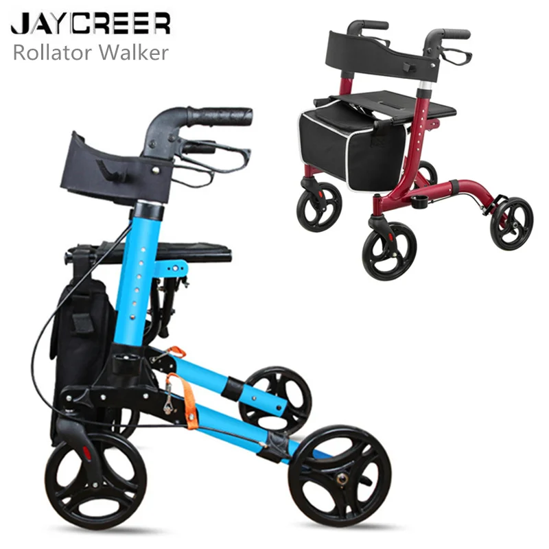 JayCreer Rollator Walker легкая алюминиевая петля тормоза складные ходунки для взрослых Регулируемая высота сиденья ноги и руки