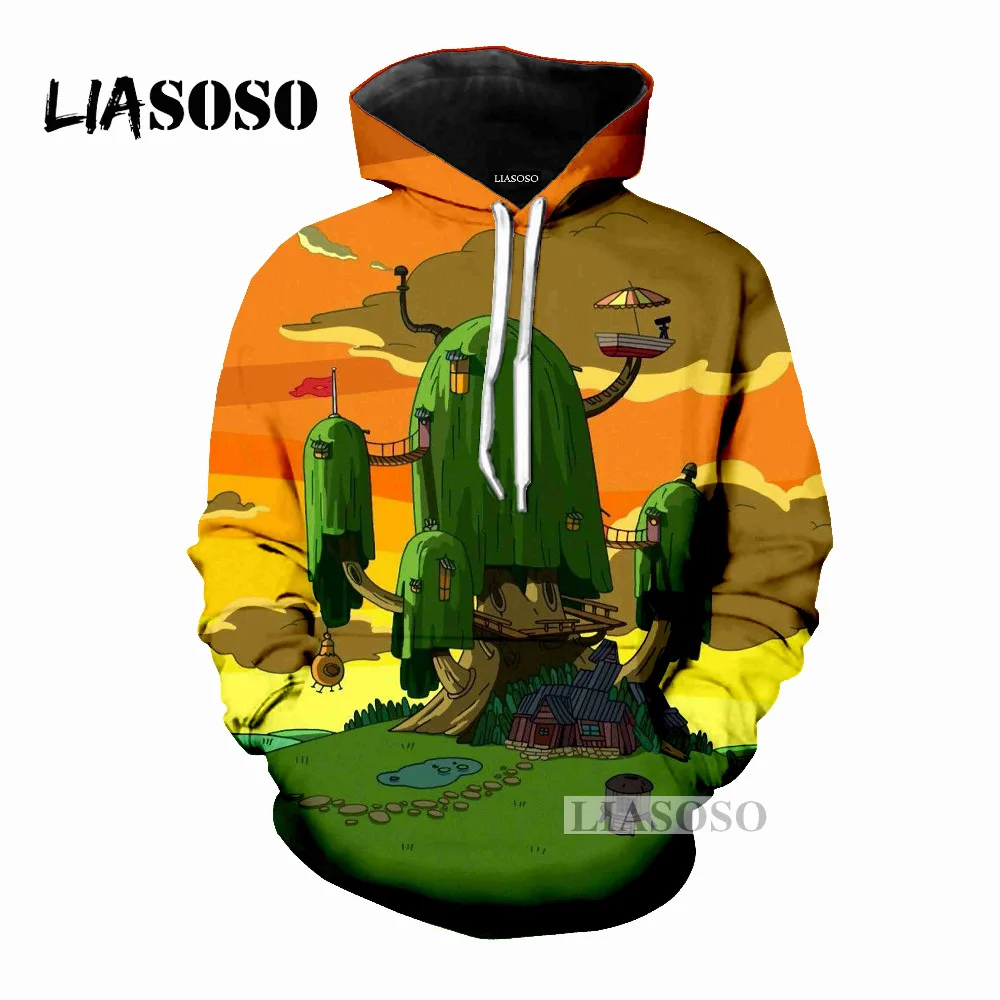 LIASOSO Мужская и Женская толстовка с рисунком из мультфильма «Время приключений» Повседневное свитшот с капюшоном и длинными рукавами 3D из двух предметов: толстовка с капюшоном и рисунком котенка дизайнерские ClothingD079