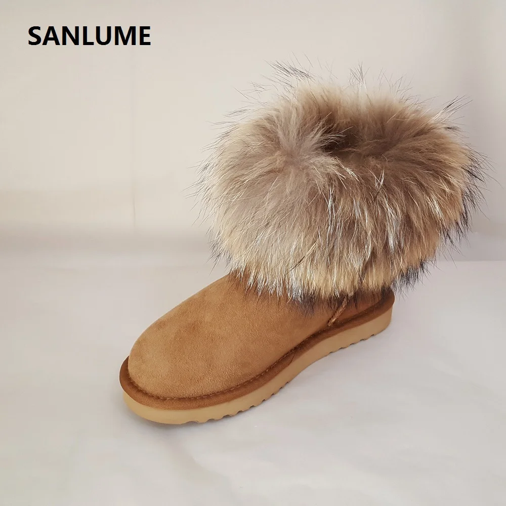 Женские зимние кожаные ботинки на меху SANLUME Классические Теплые ботильоны из 100%